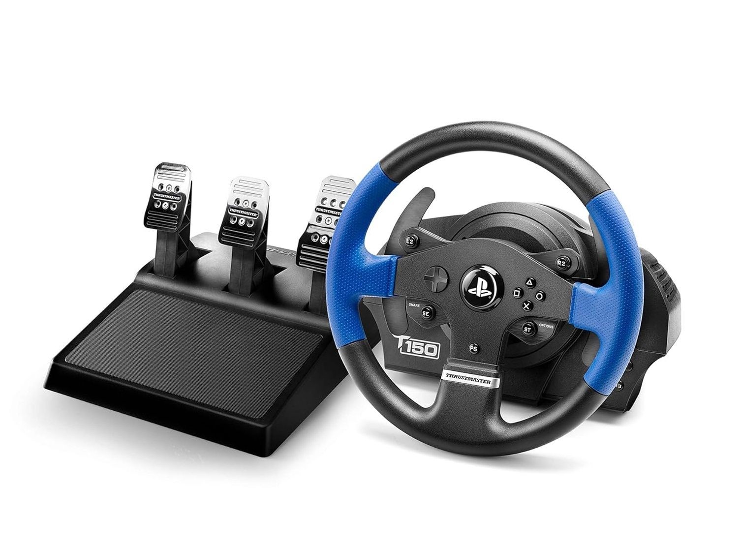 "Thrustmaster T150 Pro racing wheel and pedal set for gaming enthusiasts."
